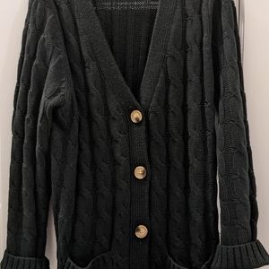 Black chunky knit extra long cardigan in 2X